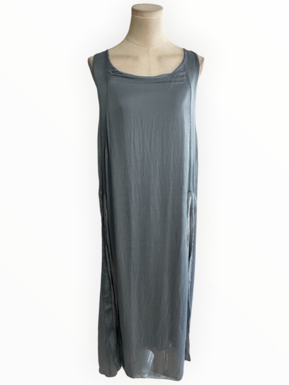 SCANDAL Sleeveless Silk Slip Dress Mid Blue Flowy Sequin Boho Italy M Vacation